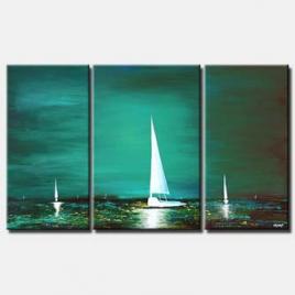 sail boats textured painting blue landscape