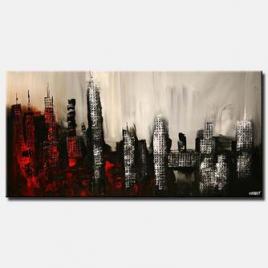 futuristic cityscape painting red black and white