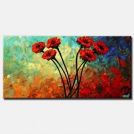 red poppies colorful painting blue turquoise