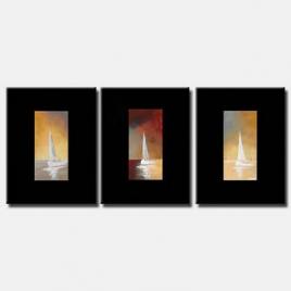 sail boats on three canvases border triptych 