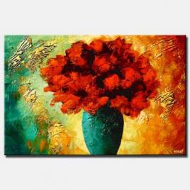 textured painting vase with red flowers