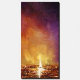 vertical white sailboat at sunset colorful decor