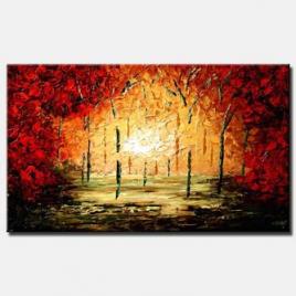 palette knife red forest home decor trees