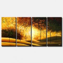 multi panel golden forest textured painting