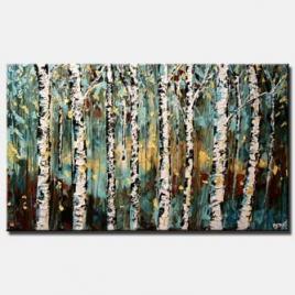 textured birch trees painting close up