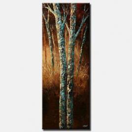 vertical textured painting birch trees