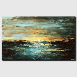 horizontal sunset seascape painting blue
