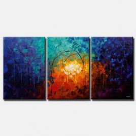 triptych landscape blooming forest painting