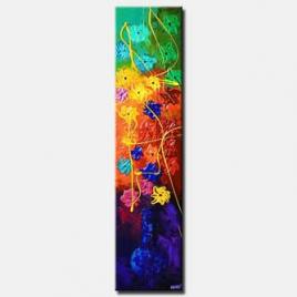narrow vertical floral painting  colorful large