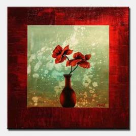 red vase and flowers in red frame