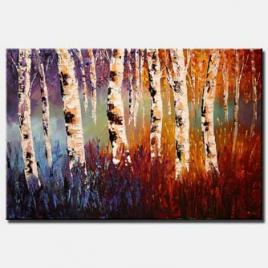 colorful forest of birch trees wall decor