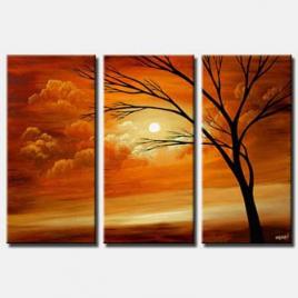 beautiful sunset painting triptych tree sunshine