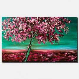 cherry blossom tree wall decor pink green