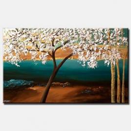 flowering almond tree on landscape backgrond
