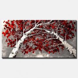 birch trees  wall decor white red painting