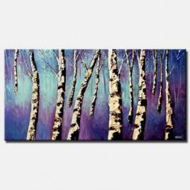 birch trees in purple forest large abstract art