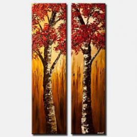 diptych red birch trees