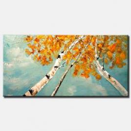 textured painting of birch trees