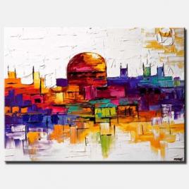 colorful painting of jerusalem golden dome