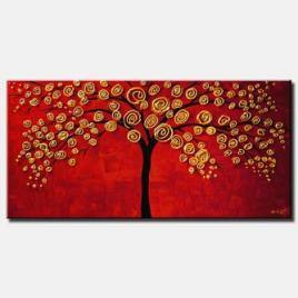 golden tree on red background painting