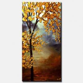 vertical blooming golden tree painting