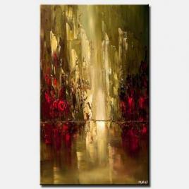  Abstract City Painting In Olive and Red