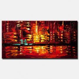 Red Abstract City Painting Modern Palette Knife
