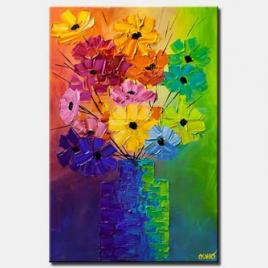 colorful abstract flowers in a vase modern palette knife