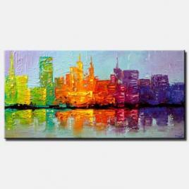 city painting colorful textured NYC city skyline