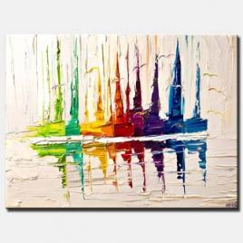 colorful boats on white palette knife