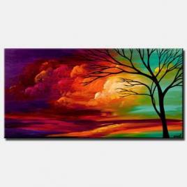 abstract landscape colorful sunset painting