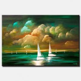 turquoise seascape abstract sunset painting