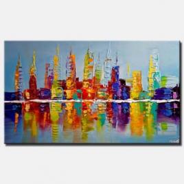 modern city skyline colorful abstract painting texture palette knife