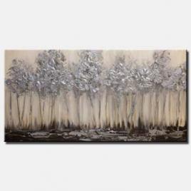 silver blooming trees abstract landscape painting