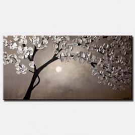 silver blooming tree landscape painting heavy impasto