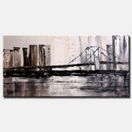 modern city bridge white gray silver city painting palette knife