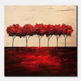 red blooming trees abstract landscape painting