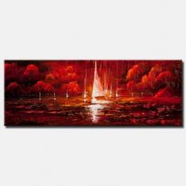 red abstract sailboats painting modern palette knife