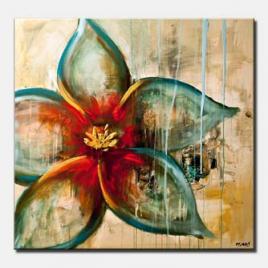 raw abstract flower painting blue rust acrylic painting