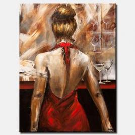 red dress woman figure painting wine glass art