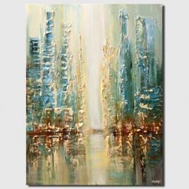 heavy textured abstract city painting modern palette knife