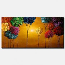 canvas print of colorful blooming trees textured painting