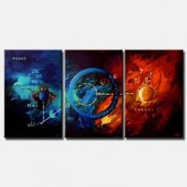 canvas print of modern triptych canvas in blue and red