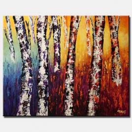 canvas print of colorful birch trees