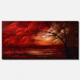 canvas print of landscape painting of red clouds