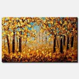 canvas print of forest of yellow blooming trees 