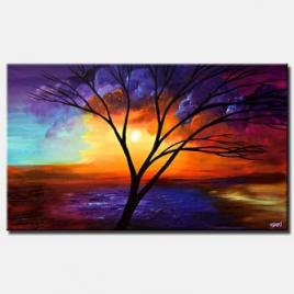 canvas print of painting of naked tree on colorful background