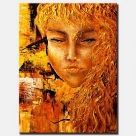 canvas print of painting of woman face in rusty golden colors