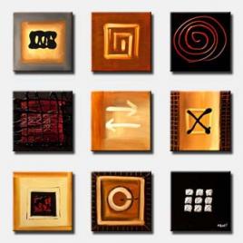 canvas print of nine small panels of abstract signs