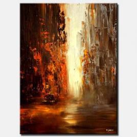 canvas print of abstract vertical painting of taxi in the big city